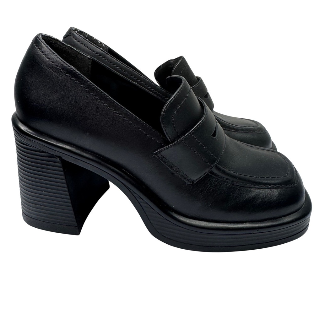 Steve Madden Chunky Heeled Loafers Womens 7 Black Square Toe Block Heel Y2K